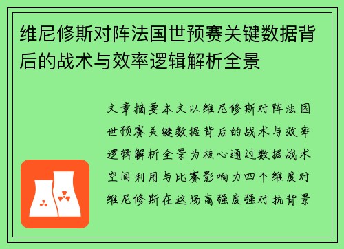 维尼修斯对阵法国世预赛关键数据背后的战术与效率逻辑解析全景 维尼修斯对阵法国世预赛关键数据背后的战术与效率逻辑解析全景